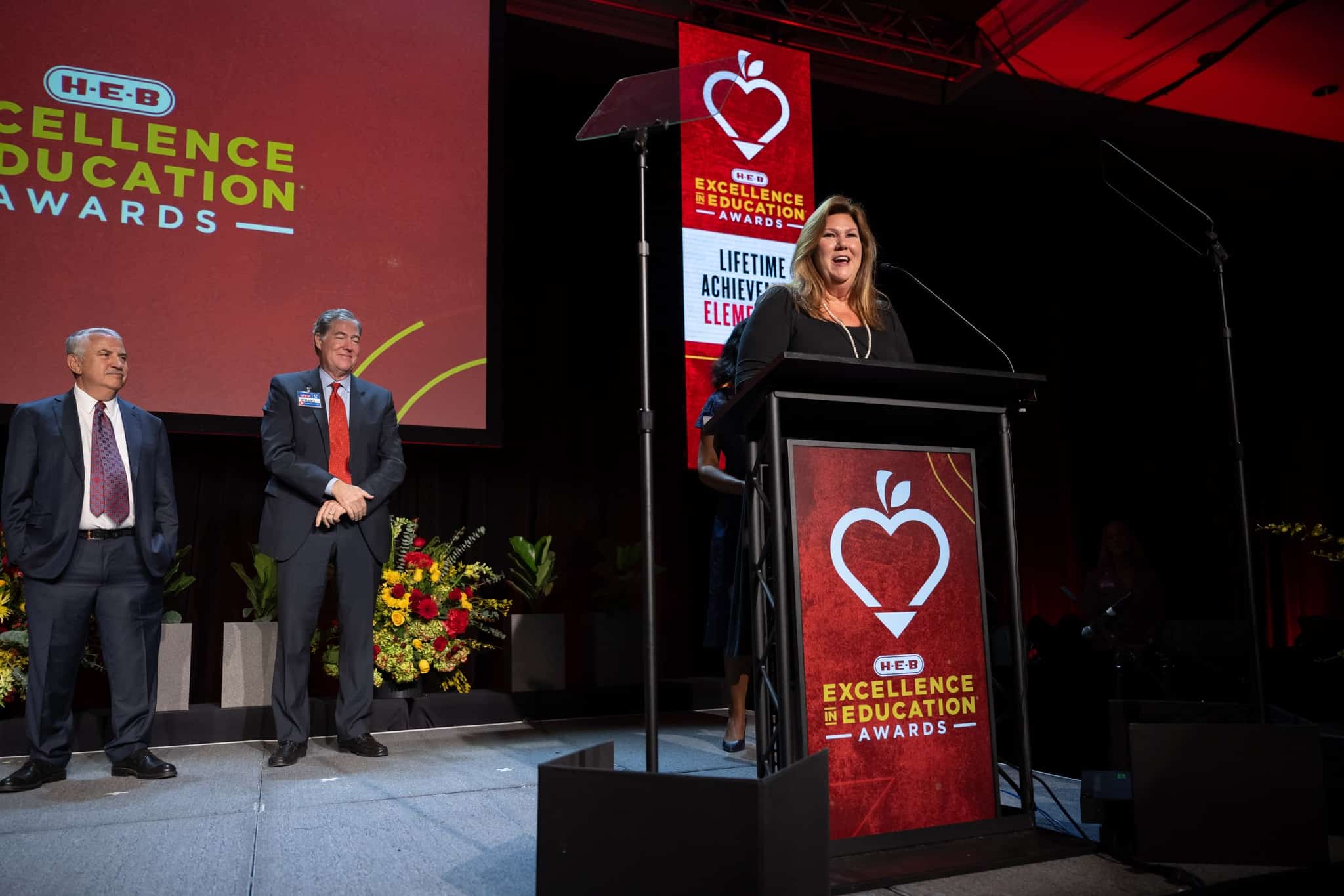 Teacher being award the Lifetime Achievement Award.