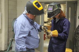 Teacher and student at Schertz-Cibolo-Universal-City CTE