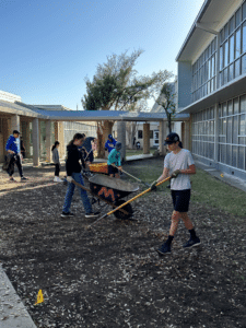 Students working on the campus landscaping.