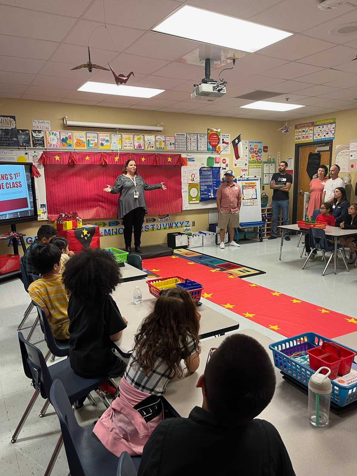 Book publishing event with students and guests