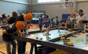 Wortham Oaks students look over legos