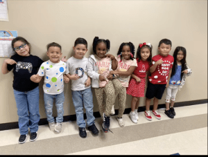 students wearing dotted clothing