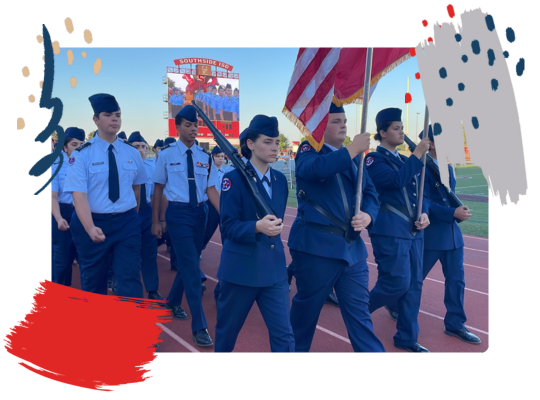 Southside JROTC members march in the district’s “Lighting of the S” parade.