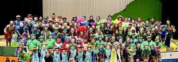 Dickinson ISD students gather for a photo to commemorate the Seussical production.