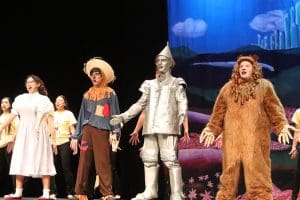 Students as Dorothy, Scarecrow, Tin Man, and Cowardly Lion from The Wizard of Oz