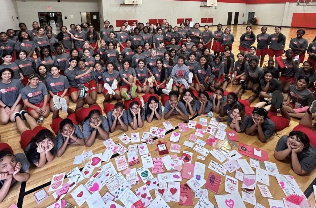 Judson ISD athletes posing with completed valentines