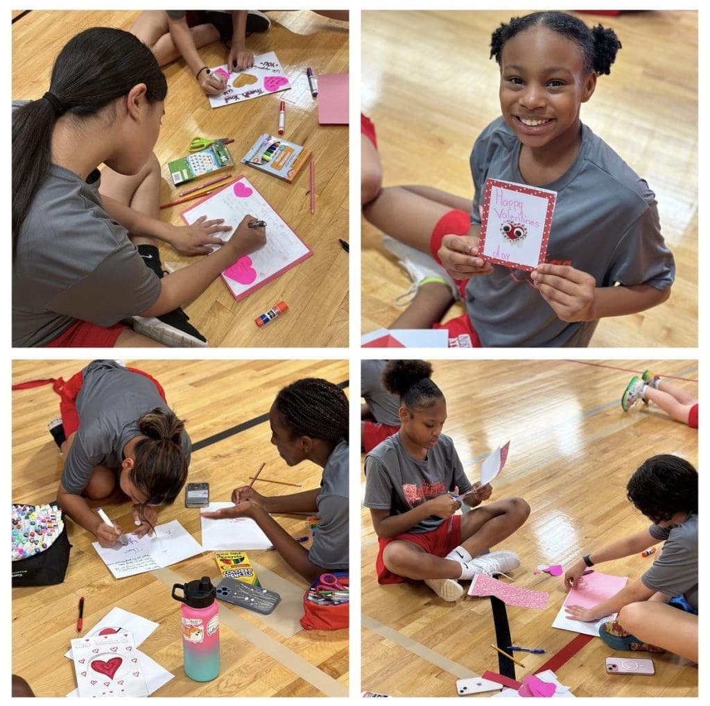 Athletes make and show valentines for service members