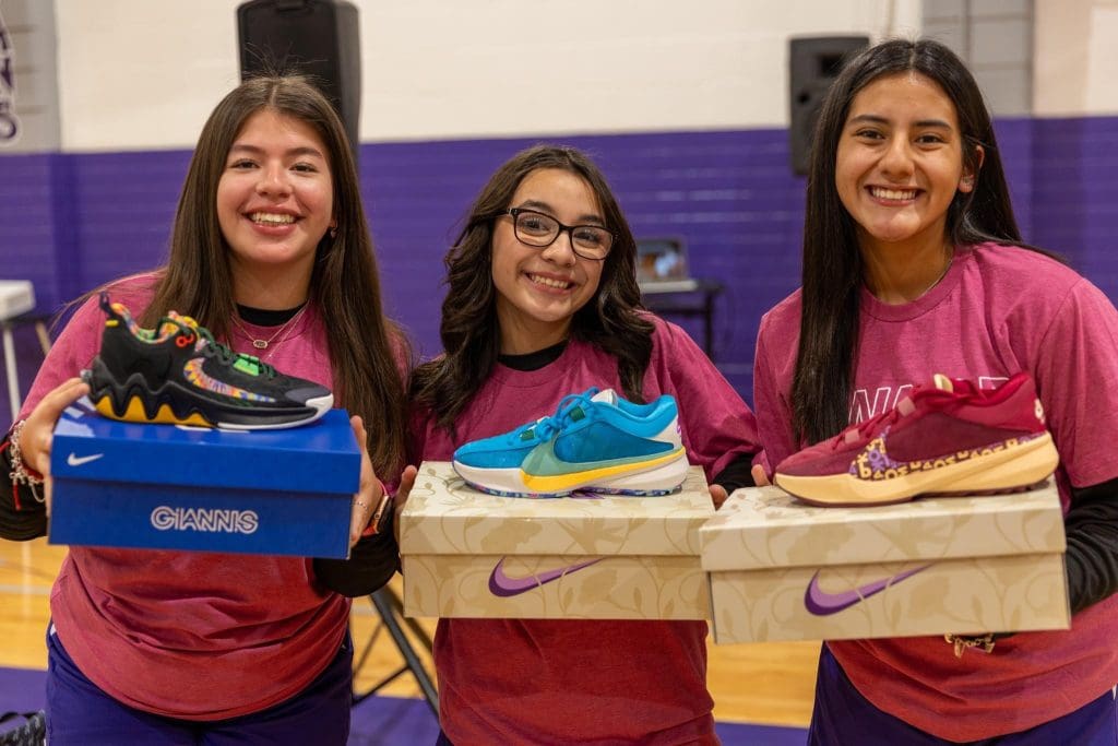 Harlandale ISD Basketball students with new shoes