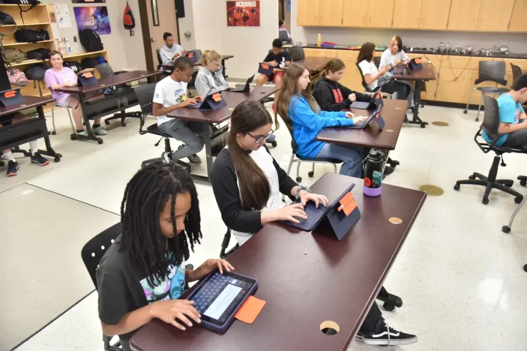 Lackland ISD CTE students working on tablets