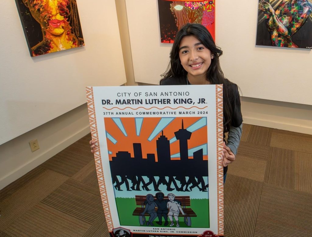FSHISD young artist Alexa with her MLK artwork