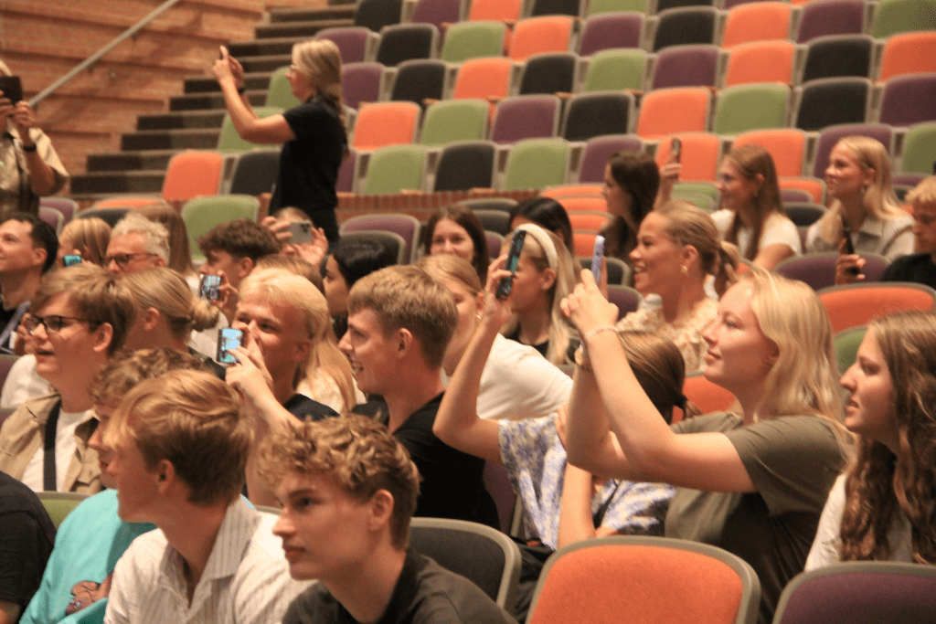 SCUC ISD Visitors from Denmark at the Vejen Business College students in auditorium