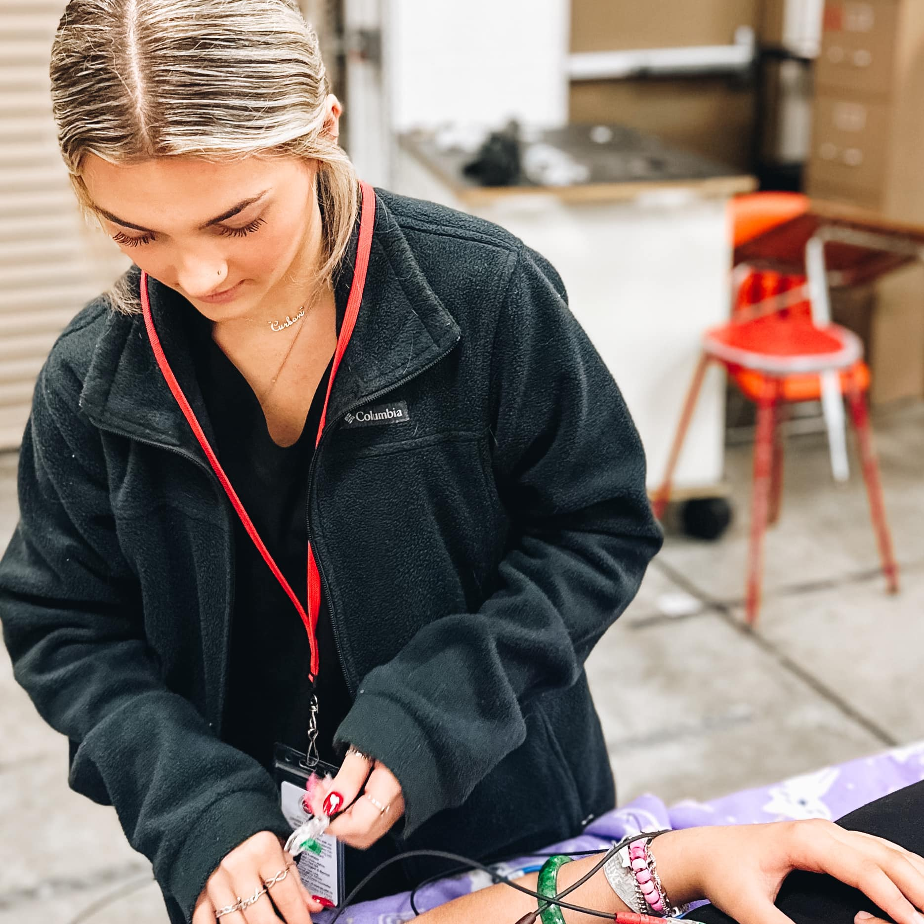 Crosby ISD Heart Screening Nurse Student checking kid's heartbeat