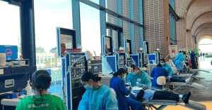 Dental students working on patients