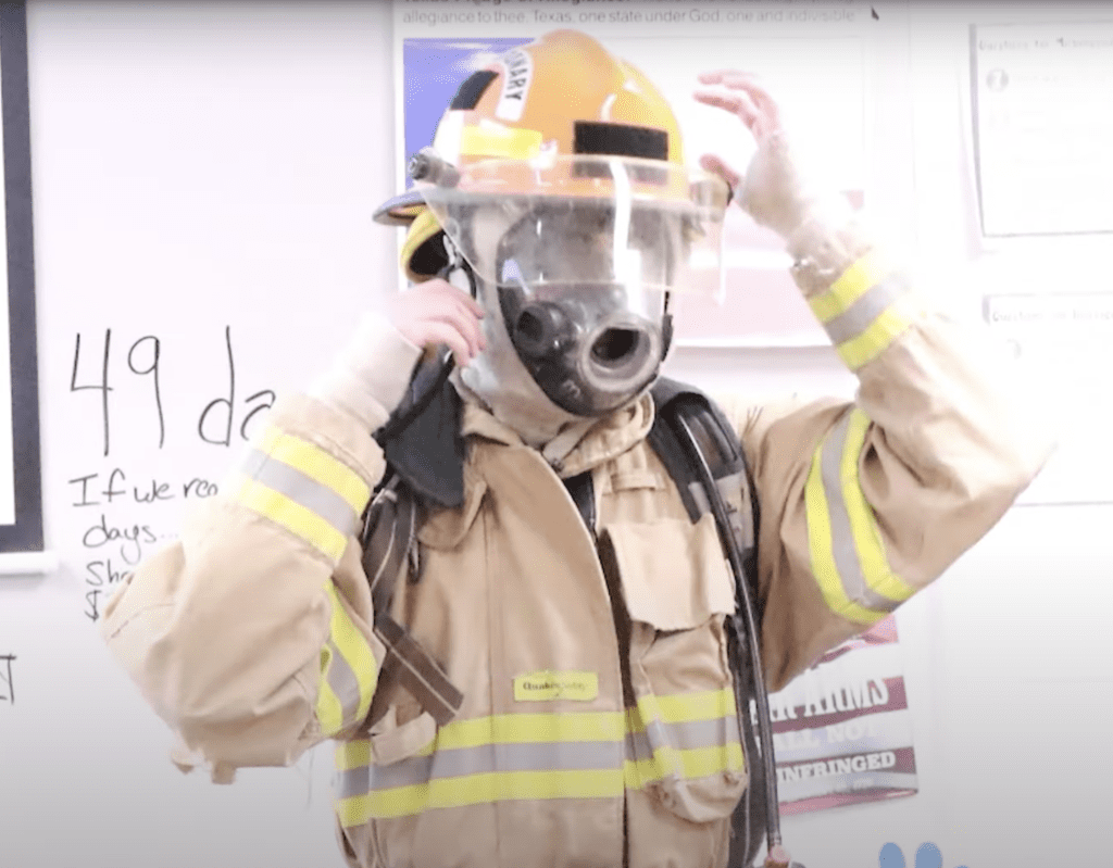 Wills Point student in fire fighter uniform
