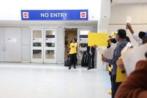 Community cheers for Faizan Zaki at DFW Airport